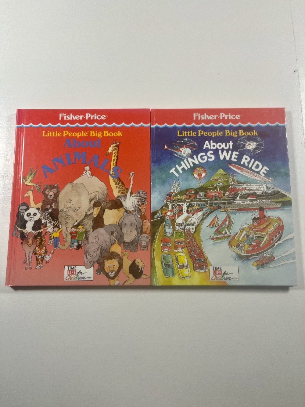 2 Vintage Fisher Price Hardcover Books Little People Big Book Animals & Vehicles